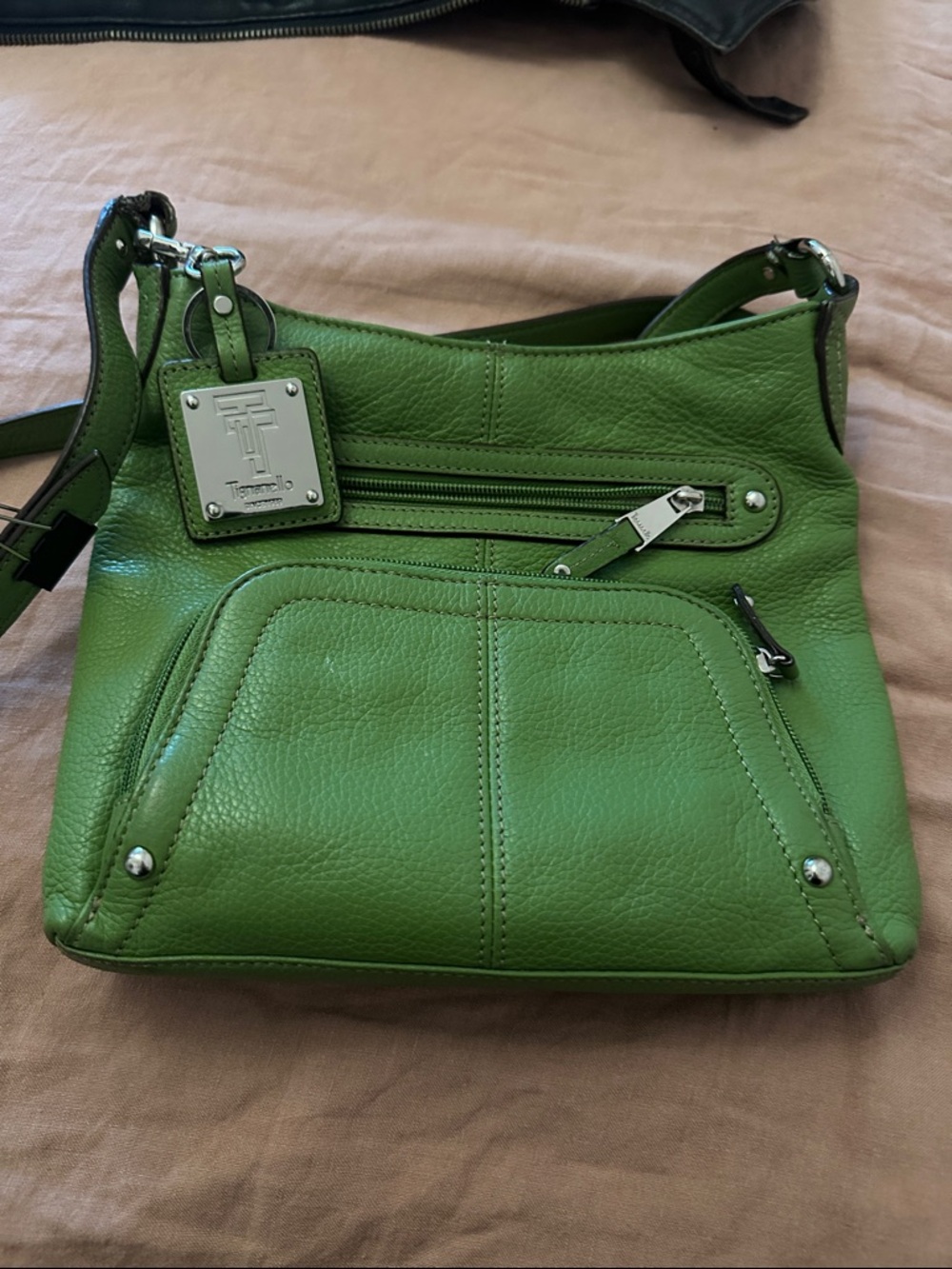 Tignanello Lime Green Pebbled Leather Crossbody Bag- price is firm